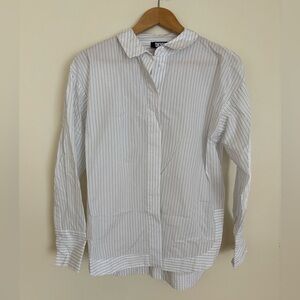 DKNY Women’s Casual White and Black Striped Shirt
